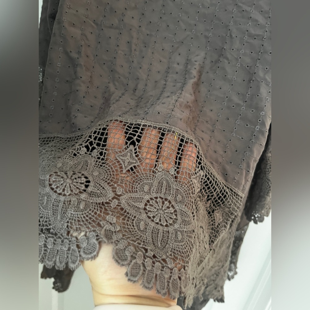 Paparazzi Lace Trimmed taupe gray Cape cardigan cover size M - Picture 4 of 16